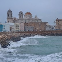 Storm in Cádiz with its cathedral